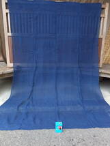 蚊帳に使われていたしっかりした青系薄手藍木綿古布・長い4幅繋ぎ・206×146㌢・重320g・リメイク素材_画像1