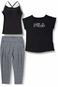 [9 номер M размер ] новый товар FILA футболка bla верх укороченные брюки 3 позиций комплект женский вода суша обе для йога одежда спортивная одежда верх и низ бесплатная доставка 