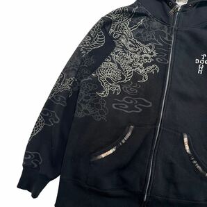 DOGTOWN ドッグタウン パーカー グラフィック スウェットパーカー 90s ブラック 白 M トップス フーディー hoodie 黒龍 和柄の画像2