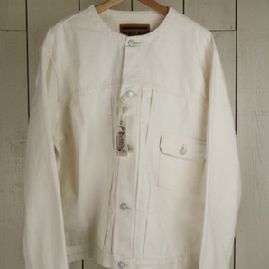 23AW【新品】☆CALEE：１ＳＴタイプ ノーカラー デニム ジャケット ホワイトデニム ＸＬ 2023秋冬/CL-23AW001SP/￥30,800の画像1