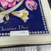 Christian Dior クリスチャンディオール ハンカチ　花柄　チューリップ　ユリ　カーネーション　ネイビー　no.39_画像2