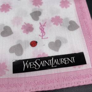 Yves Saint Laurent イブサンローラン イヴサンローラン  ハンカチ ハート クローバー てんとう虫 ふちピンク no.40の画像2