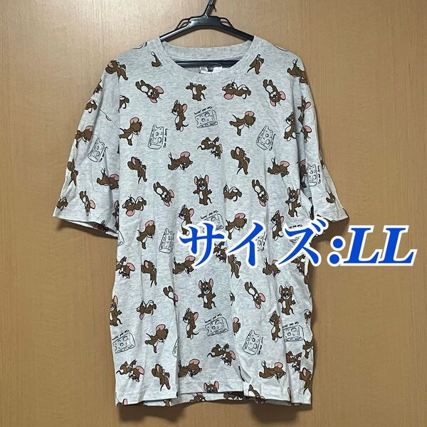 【新品タグ付き】 トムジェリ トムとジェリー 半袖 tシャツ 総柄 LL グレー ライトグレー ジェリー 半袖Tシャツ