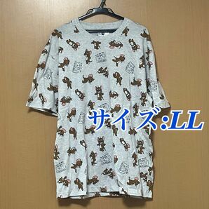 【新品タグ付き】 トムジェリ　トムとジェリー　半袖　tシャツ 総柄　LL グレー　ライトグレー　ジェリー 半袖Tシャツ