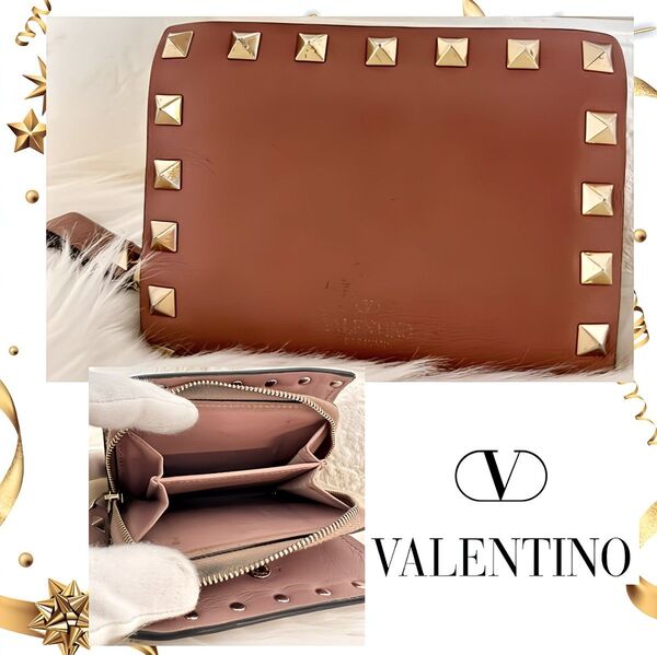 人気商品 Valentino ヴァレンティノ ロックスタッズ コンパクト ミニ財布 折り財布