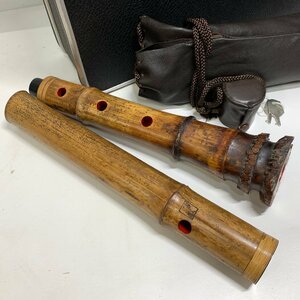 【ジャンク】尺八 仙秋＜割れあり＞全長約54cm ケース付き 和楽器 ※引取り可 /巻 □