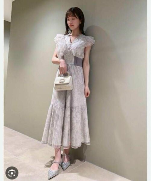 THE DRESS LAB 限定 ラメプリーツレースドレス GRY 0サイズ