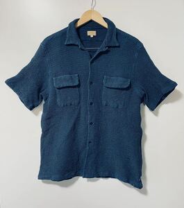 T113gg GOWEST(ゴーウエスト) サイズS 半袖シャツ ブルー系 メンズ 綿100% 日本製 おしゃれ 厚手 ワッフル生地 