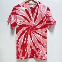 H7890gg PORT and COMPANY(ポートアンドカンパニー) サイズS位 Tシャツ半袖 タイダイ 赤 レッド ピンク メンズ コットン100% 模様_画像1