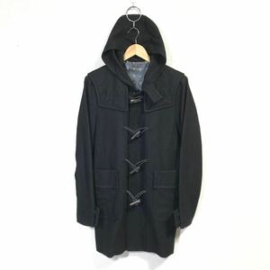 H7453dh【JUNMEN BLACKLINE GINZA ジュンメンブラックライン 銀座】ダッフルコート サイズM ブラック メンズ フード ウール カシミヤ混