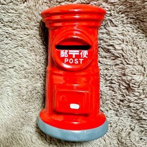 【レトロ♪】郵便局 ポスト 貯金箱 レッド 【かわいい♪】 昭和レトロ インテリア 陶器製