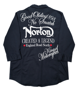 NORTON ノートン 刺繍 ロゴ ストレッチ 七分袖 シャツ サイズXL ネイビー メンズ トップス
