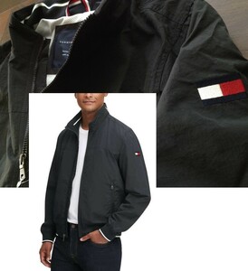 【既決USA】トミーヒルフィガー ★ TOMMY HILFIGER@完売袖&衿裏【HILFIGER】刺繍ロゴ入ボンバーJKT【TH Men's Bomber Jacket】 黒 @2XL