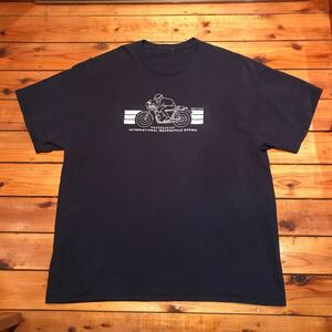 プリントTシャツ　Tシャツ インターナショナルモーターサイクルショー　バイク　ネイビー系　アメリカ古着　USA古着