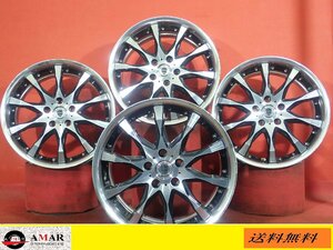 R18●【ワークシュバート:Noah：Voxy等ブラックポリッシュColor】中古Wheels /PCD114.3 /7.5J ★4本(H-6179A)送料無料/沖縄別途