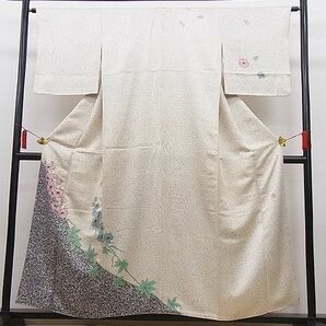 平和屋野田店■染色作家 田中文子 訪問着 草花文 たたき染め 金彩 逸品 n-hj8809の画像1