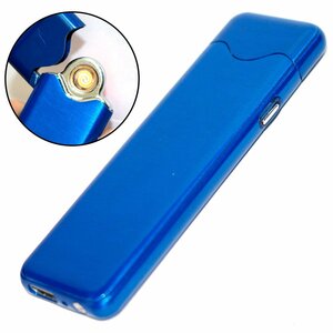 【新品即納】プラズマライター USB充電式 両面着火 薄型 電子ライター ブルー 電熱線 ガス・オイル不要