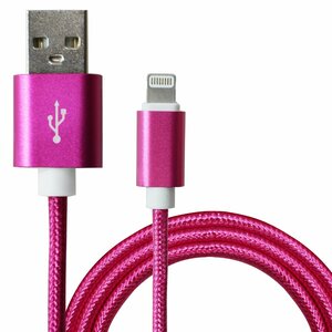 【新品即納】[1.5m/150cm]ナイロンメッシュケーブルiPhone用 充電ケーブル USBケーブル iPhone iPad iPod ピンク