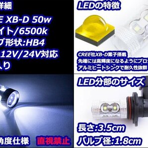 【新品即納】ハイブリッド車対応 12V/24V CREE XB-D 50W HB4 9006 LEDバルブ ホワイト/白 6500k 【2球】 LED フォグランプ ヘッドライトの画像2