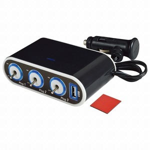 【トグルスイッチ仕様】LED USB 3連シガーソケット 増設 充電器 12V/24V ON/OFF スイッチ機能搭載 ブルーLED シガソケ