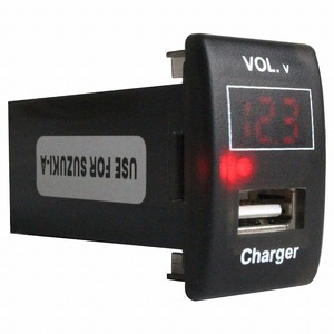 スズキAタイプ ラパン HE22S LED発光：レッド 電圧計表示 USBポート 充電 12V 2.1A 増設 パネル USBスイッチホールカバー