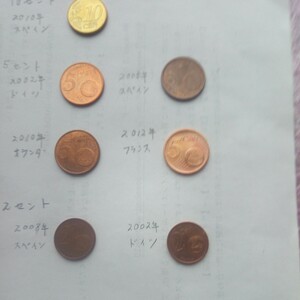 ユーロ硬貨　10セント1枚, 5セント4枚,2セント2枚　合計7枚　
