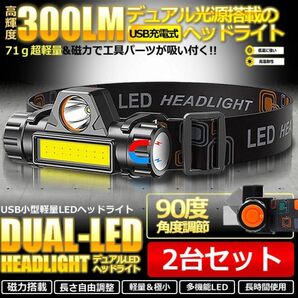 LED ヘッドライト 2台セット キャンプ 夜釣り アウトドア 夜間作業 高輝度 USB充電 防水 防災 夜間作業灯