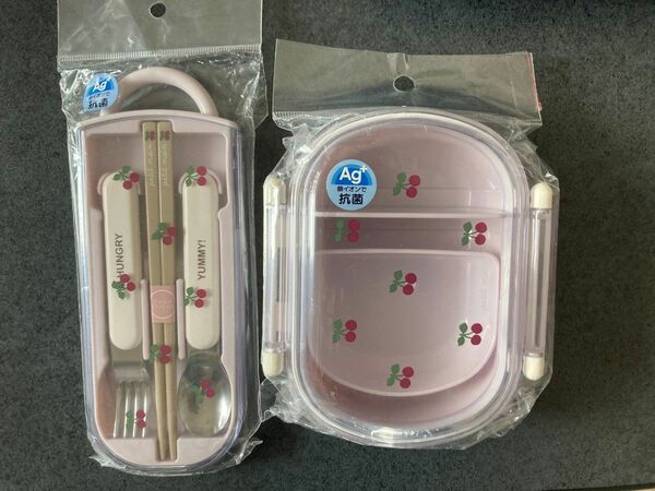 新品　プティマイン　 弁当箱 箸 トリオセット ランチボックス　さくらんぼ　カトラリーセット