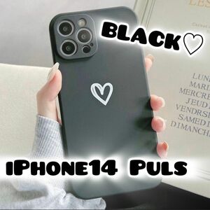 【iPhone14plus】 iPhoneケース ブラック ハート 手書き シンプル 黒 色違い モノクロ 送料無料 即決 可愛い