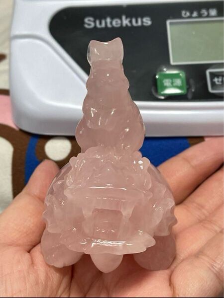 龍亀 うさぎ乗せ ローズクォーツ 天然石