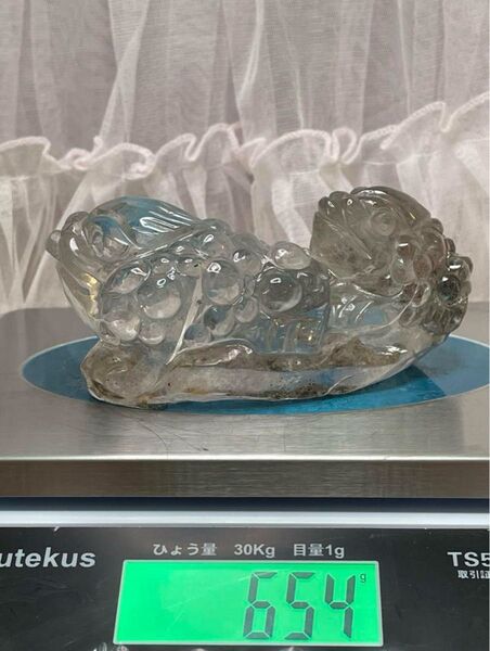 天然石 緑幽霊　ファントム水晶ゼニガエル 金蟾 親子手彫り 原石 綺麗 654g