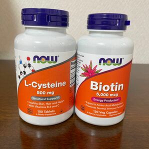 ナウフーズ　Biotin 5000mcg 120粒　L-システイン500mg 100粒　タブレット