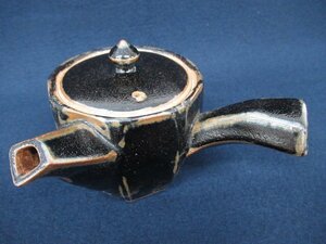 K7597 陶器「黒釉 横手式 急須 茶注」茶道具 煎茶道具