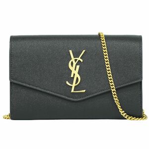 本物 サンローラン SAINT LAURENT YSL ロゴ チェーン ショルダーバッグ ポシェット レザー ブラック