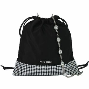 подлинный товар MiuMiu MIU MIU мешочек стразы цепь сумка на плечо небольшая сумочка атлас черный 