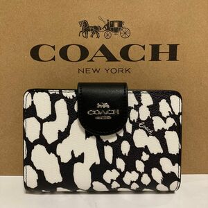 新品　COACH 長財布　コーチ　二つ折り財布　レディース メンズ アニマルプリント ブラック ホワイト モノトーン