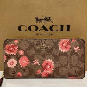 新品　COACH長財布　コーチ　長財布　レディース メンズ シグネチャー カーキ 花柄