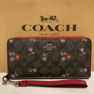 新品　COACH 長財布　コーチ レディース メンズ ブラック レッド シグネチャー 花柄