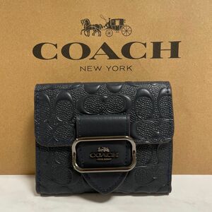 新品　COACH 長財布　コーチ　二つ折り財布　レディース メンズ シルバー　ネイビー