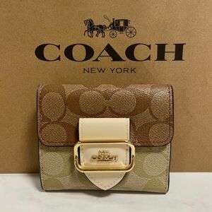 新品　COACH 長財布　コーチ　二つ折り財布　レディース メンズ ベージュ　ブラウン