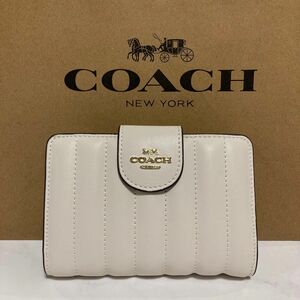 新品　COACH 長財布　コーチ　二つ折り財布　レディース メンズ キルティング ホワイト 白