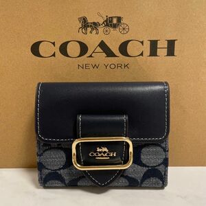 新品　COACH 長財布　コーチ　二つ折り財布　レディース メンズ ネイビー シグネチャー