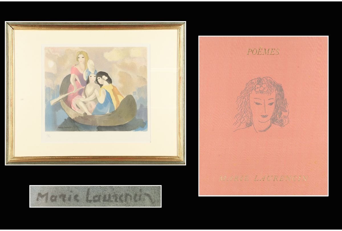 [URA] 正品保证 / Marie Laurencin / POEMES 27/80 / 石版画 / 含说明书 / 12-4-02(检验) 古董 / 绘画 / 带框 / 日本画 / 油画 / 水彩画 / 木版画, 艺术品, 打印, 石版画, 石版画