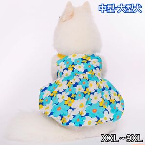 犬服 ペット服 中型犬 大型犬 春夏秋 フラワーバルーンワンピース:XXL〜9XL