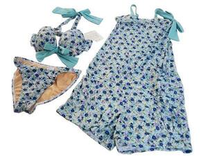  lady's swimsuit 3 point set halter-neck cover up rompers body type cover L small floral print blue group 