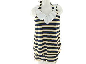  lady's swimsuit 4 point set halter-neck body type cover LL border pattern navy series 