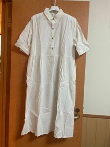 【参考着画あり】新品　ロングワンピース　ロングシャツ　半袖　白