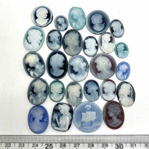 ☆ストーンカメオ26点おまとめ☆A 約35.5g ルース 裸石 彫刻 貴婦人 女性 stone CAMEO ジュエリー アンティーク cameo antique ①の画像1