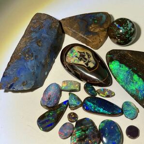 遊色効果!! ☆天然ボルダーオパールおまとめ100ct☆A 約20g ルース 裸石 宝石 ジュエリー jewelry boulder opal 遊色 虹の画像2