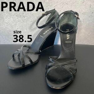 PRADA プラダ　ストラップサンダル　エナメル　ヒール　38.5 ウェッジ